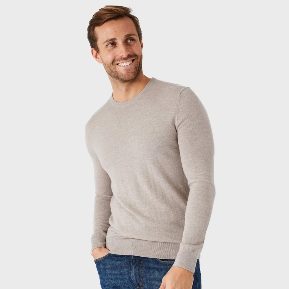 Spoke London Beige 100% Wool Crewneck PullOver Sweater Medium-Plus Straight Long